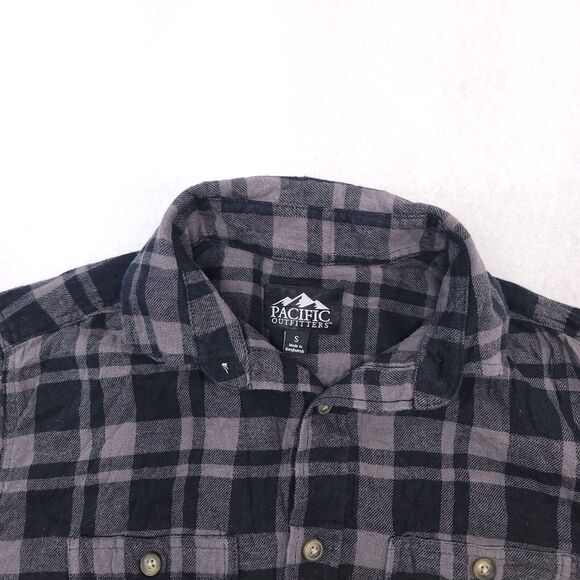 Pacific Outfitters Madras Flannel Button Up Shirt Mens Size Small S Black Gray - Picture 1 of 10